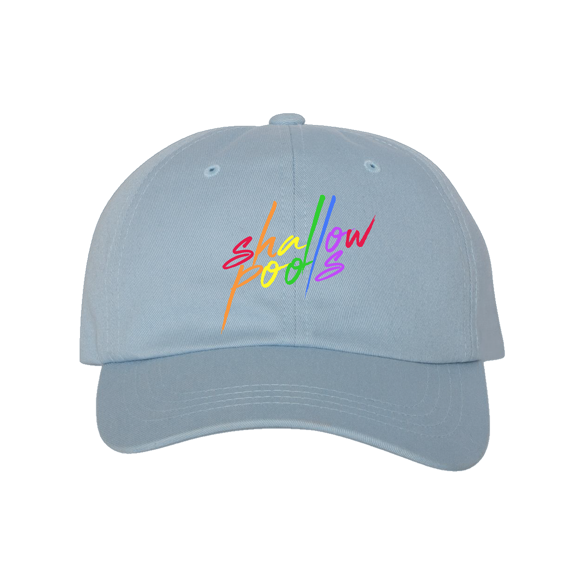 Rainbow Embroidered Baby Blue Dad Hat – shallow pools